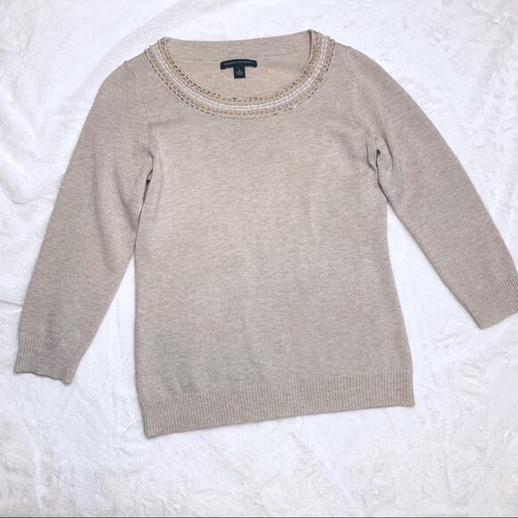 BANANA REPUBLIC Beige Embellished Beaded Wool Blend Sweater size Small - Picture 4 of 10